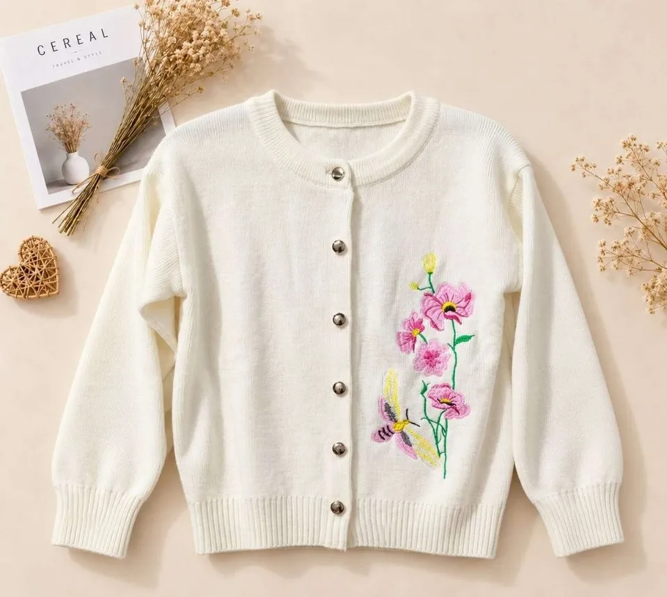 Cardigan Bunga Kupu-kupu – Putih