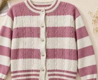 Cardigan Garis Pink – Pink & krem