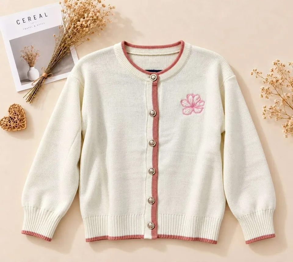 Cardigan Krem List Pink