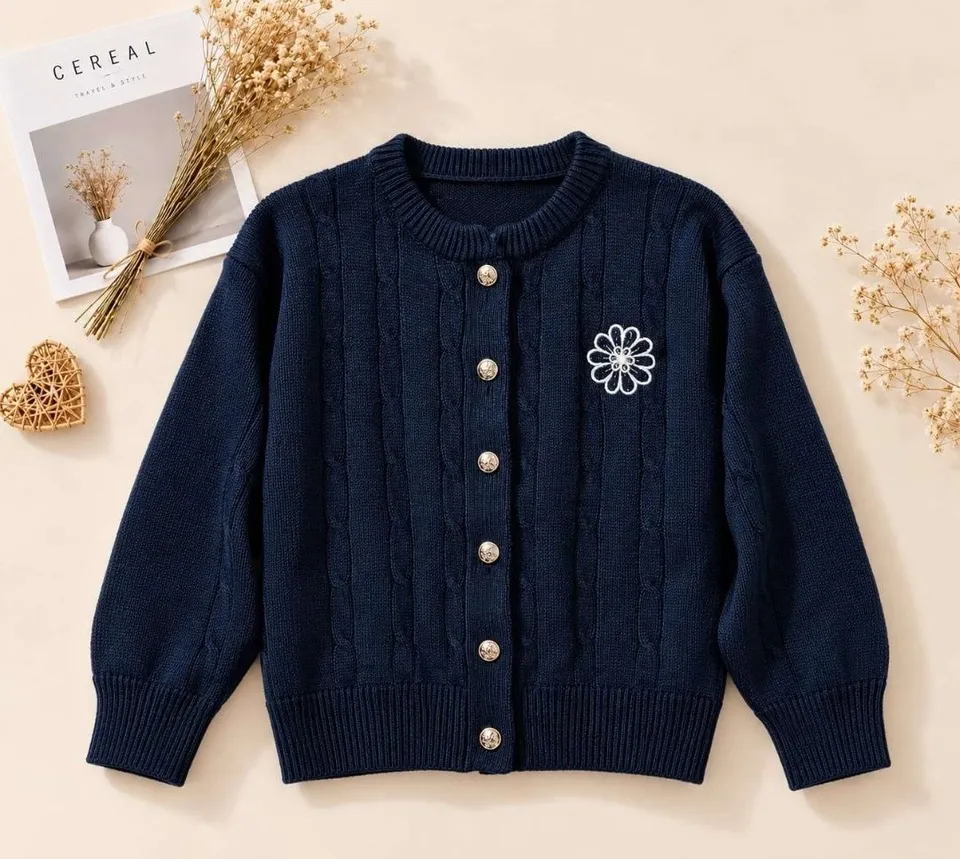 Cardigan Rajut Navy Bunga – Navy
