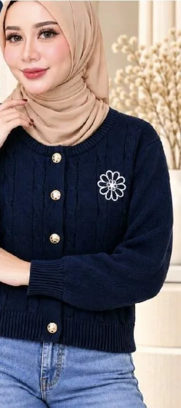 Cardigan Rajut Navy Bunga